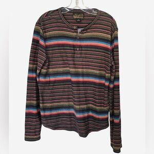 Lucky Brand Striped Henley Long Sleeve Top Size Small | Multicolor Rustic Boho
